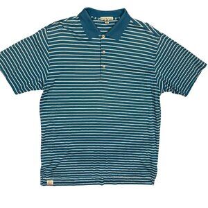 Peter Millar Polo Shirt 100% Cotton Short Sleeve Blue/White Striped Large
